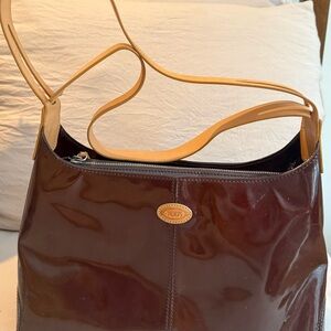 Tod's Glossy Brown and Tan Shoulder Bag